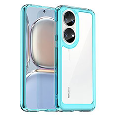 Coque Rebord Contour Silicone et Vitre Transparente Housse Etui J01S pour Huawei P50 Bleu