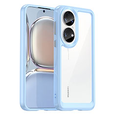 Coque Rebord Contour Silicone et Vitre Transparente Housse Etui J01S pour Huawei P50e Bleu Ciel