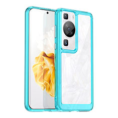 Coque Rebord Contour Silicone et Vitre Transparente Housse Etui J01S pour Huawei P60 Bleu