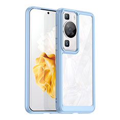 Coque Rebord Contour Silicone et Vitre Transparente Housse Etui J01S pour Huawei P60 Pro Bleu Ciel