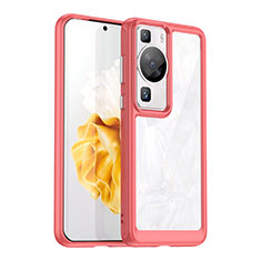 Coque Rebord Contour Silicone et Vitre Transparente Housse Etui J01S pour Huawei P60 Pro Rouge