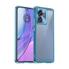 Coque Rebord Contour Silicone et Vitre Transparente Housse Etui J01S pour Motorola Moto Edge 40 5G Cyan