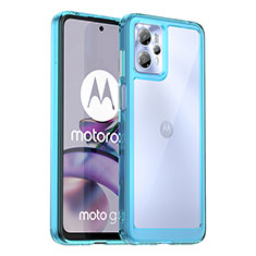 Coque Rebord Contour Silicone et Vitre Transparente Housse Etui J01S pour Motorola Moto G13 Bleu