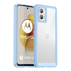 Coque Rebord Contour Silicone et Vitre Transparente Housse Etui J01S pour Motorola Moto G73 5G Bleu