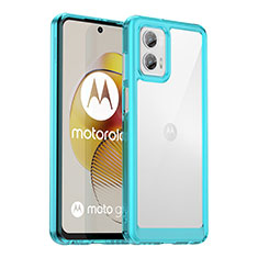 Coque Rebord Contour Silicone et Vitre Transparente Housse Etui J01S pour Motorola Moto G73 5G Cyan