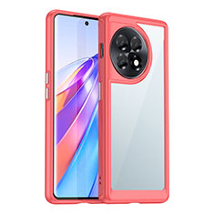 Coque Rebord Contour Silicone et Vitre Transparente Housse Etui J01S pour OnePlus Ace 2 Pro 5G Rouge