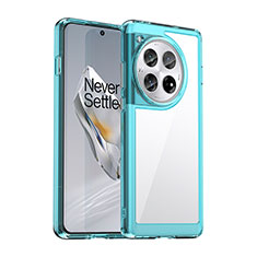 Coque Rebord Contour Silicone et Vitre Transparente Housse Etui J01S pour OnePlus Ace 3 5G Cyan