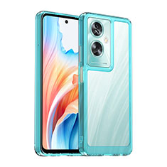 Coque Rebord Contour Silicone et Vitre Transparente Housse Etui J01S pour Oppo A2 5G Cyan