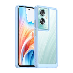 Coque Rebord Contour Silicone et Vitre Transparente Housse Etui J01S pour Oppo A79 5G Bleu