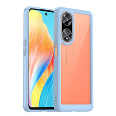 Coque Rebord Contour Silicone et Vitre Transparente Housse Etui J01S pour Oppo A98 5G Bleu