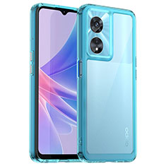 Coque Rebord Contour Silicone et Vitre Transparente Housse Etui J01S pour Oppo F23 5G Cyan