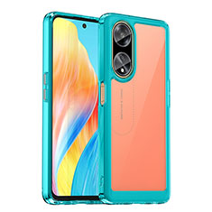 Coque Rebord Contour Silicone et Vitre Transparente Housse Etui J01S pour Oppo F23 5G Cyan