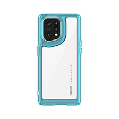 Coque Rebord Contour Silicone et Vitre Transparente Housse Etui J01S pour Oppo Find X5 5G Cyan