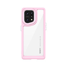 Coque Rebord Contour Silicone et Vitre Transparente Housse Etui J01S pour Oppo Find X5 5G Rose