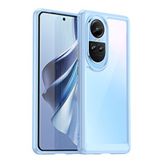 Coque Rebord Contour Silicone et Vitre Transparente Housse Etui J01S pour Oppo Reno10 5G Bleu