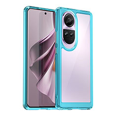 Coque Rebord Contour Silicone et Vitre Transparente Housse Etui J01S pour Oppo Reno10 Pro 5G Cyan