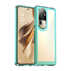 Coque Rebord Contour Silicone et Vitre Transparente Housse Etui J01S pour Oppo Reno10 Pro+ Plus 5G Cyan