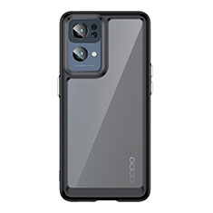 Coque Rebord Contour Silicone et Vitre Transparente Housse Etui J01S pour Oppo Reno7 Pro 5G Noir