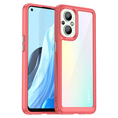 Coque Rebord Contour Silicone et Vitre Transparente Housse Etui J01S pour Oppo Reno7 Z 5G Rouge