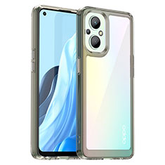 Coque Rebord Contour Silicone et Vitre Transparente Housse Etui J01S pour Oppo Reno8 Lite 5G Gris