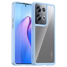 Coque Rebord Contour Silicone et Vitre Transparente Housse Etui J01S pour Oppo Reno8 Pro 5G Bleu