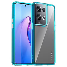 Coque Rebord Contour Silicone et Vitre Transparente Housse Etui J01S pour Oppo Reno8 Pro+ Plus 5G Cyan