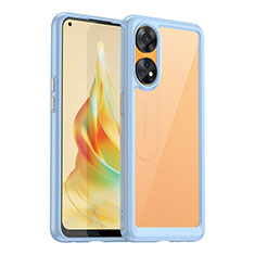 Coque Rebord Contour Silicone et Vitre Transparente Housse Etui J01S pour Oppo Reno8 T 4G Bleu