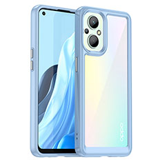 Coque Rebord Contour Silicone et Vitre Transparente Housse Etui J01S pour Oppo Reno8 Z 5G Bleu