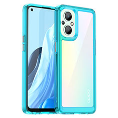 Coque Rebord Contour Silicone et Vitre Transparente Housse Etui J01S pour Oppo Reno8 Z 5G Cyan