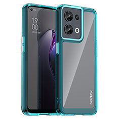 Coque Rebord Contour Silicone et Vitre Transparente Housse Etui J01S pour Oppo Reno9 5G Cyan