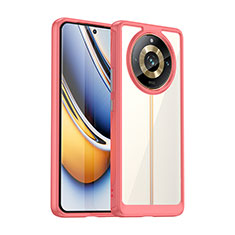 Coque Rebord Contour Silicone et Vitre Transparente Housse Etui J01S pour Realme 11 Pro 5G Rouge