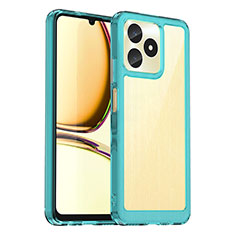 Coque Rebord Contour Silicone et Vitre Transparente Housse Etui J01S pour Realme C51 Bleu Ciel