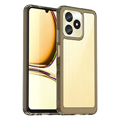 Coque Rebord Contour Silicone et Vitre Transparente Housse Etui J01S pour Realme C53 India Gris