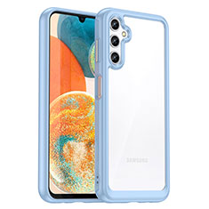 Coque Rebord Contour Silicone et Vitre Transparente Housse Etui J01S pour Samsung Galaxy A14 4G Bleu