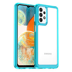 Coque Rebord Contour Silicone et Vitre Transparente Housse Etui J01S pour Samsung Galaxy A23 5G Cyan