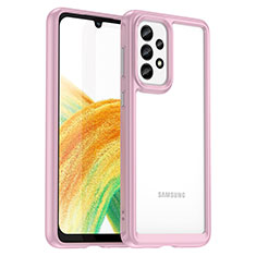 Coque Rebord Contour Silicone et Vitre Transparente Housse Etui J01S pour Samsung Galaxy A33 5G Rose