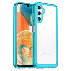 Coque Rebord Contour Silicone et Vitre Transparente Housse Etui J01S pour Samsung Galaxy M44 5G Cyan