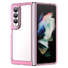 Coque Rebord Contour Silicone et Vitre Transparente Housse Etui J01S pour Samsung Galaxy Z Fold3 5G Or Rose