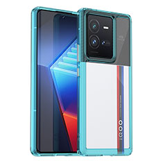 Coque Rebord Contour Silicone et Vitre Transparente Housse Etui J01S pour Vivo iQOO 10 Pro 5G Bleu Ciel