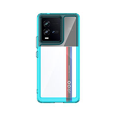 Coque Rebord Contour Silicone et Vitre Transparente Housse Etui J01S pour Vivo iQOO 9T 5G Bleu