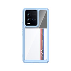 Coque Rebord Contour Silicone et Vitre Transparente Housse Etui J01S pour Vivo iQOO 9T 5G Bleu Ciel