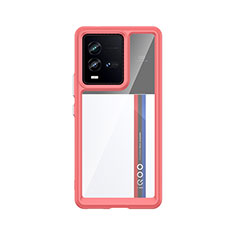 Coque Rebord Contour Silicone et Vitre Transparente Housse Etui J01S pour Vivo iQOO 9T 5G Rose Rouge