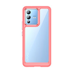 Coque Rebord Contour Silicone et Vitre Transparente Housse Etui J01S pour Vivo V23 5G Rose Rouge