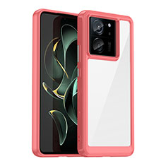 Coque Rebord Contour Silicone et Vitre Transparente Housse Etui J01S pour Xiaomi Mi 13T 5G Rouge