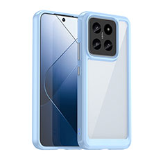 Coque Rebord Contour Silicone et Vitre Transparente Housse Etui J01S pour Xiaomi Mi 14 5G Bleu