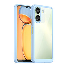 Coque Rebord Contour Silicone et Vitre Transparente Housse Etui J01S pour Xiaomi Poco C65 Bleu