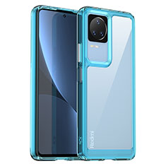 Coque Rebord Contour Silicone et Vitre Transparente Housse Etui J01S pour Xiaomi Poco F4 5G Bleu Ciel