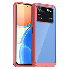 Coque Rebord Contour Silicone et Vitre Transparente Housse Etui J01S pour Xiaomi Poco M4 Pro 4G Rouge