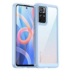 Coque Rebord Contour Silicone et Vitre Transparente Housse Etui J01S pour Xiaomi Poco M4 Pro 5G Bleu