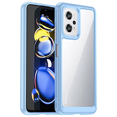 Coque Rebord Contour Silicone et Vitre Transparente Housse Etui J01S pour Xiaomi Poco X4 GT 5G Bleu